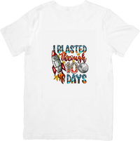 Thumbnail for I Blasted Through 100 Days T-Shirt | Retro Space Rocket School Graphic Tee | Kids Gift