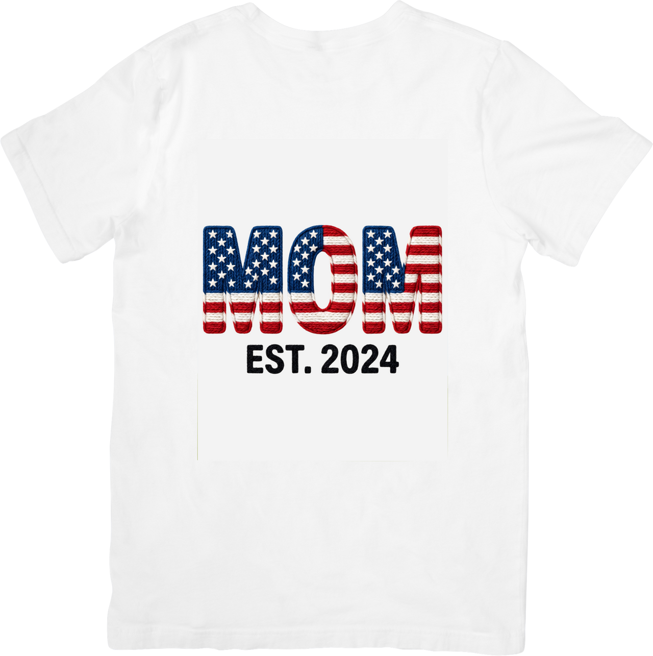 Mom Est 2024 T-Shirt | Patriotic American Flag New Mom Graphic Tee | Mother's Day Gift