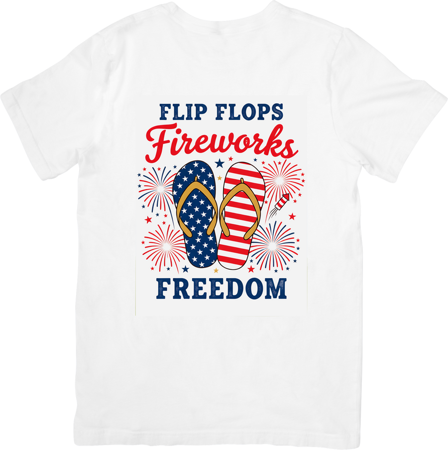 Flip Flops Fireworks Freedom T-Shirt | Patriotic Fourth Of July Americana Graphic Tee