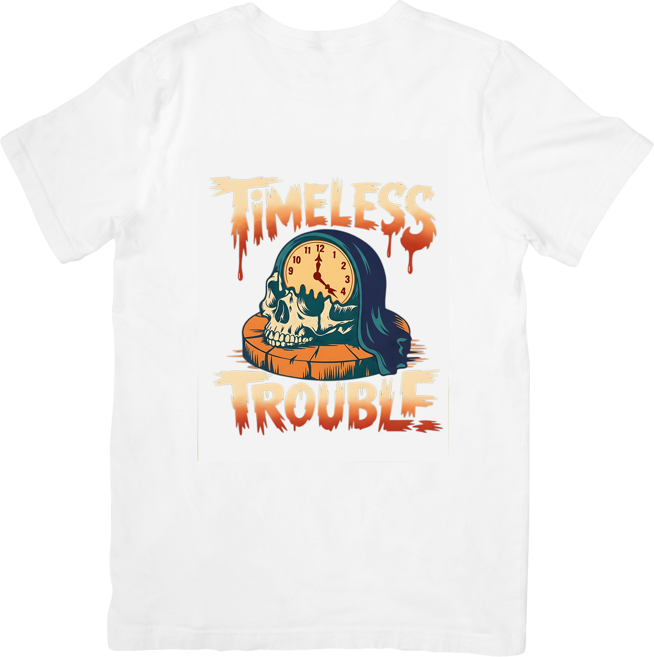 Timeless Trouble Skull Clock T-Shirt | Retro Vintage Gothic Graphic Tee